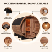 Ploutara Vorgefertigte Modulare Kanadische Hemlock-Außenfass-Sauna für Bauunternehmer ETL CE EMF 185F Nass-Trocken-Hybrid für Gastgewerbe