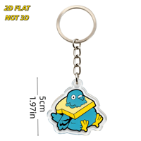 Porte-clés en acrylique Oiseau bleu avec livre, Charme mignon pour les amateurs de lecture, Impression UV, Design à bords transparents, Anneau métallique durable
