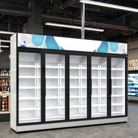Réfrigérateur vertical à 5 portes vitrées pour boissons, refroidissement par air, en acier inoxydable, portable, pour usage commercial
