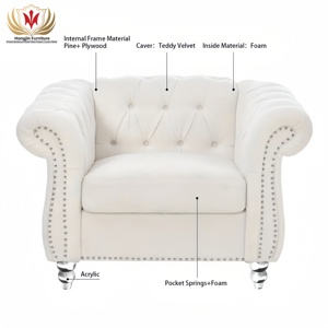 HJ HOME Aviator Retro Lounge Canapé nordique français à un bras Fauteuil d'appoint de salon Canapé 1 place en tissu d'agneau - Product Image 3