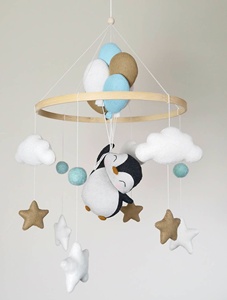 ของตกแต่งห้องสไตล์มินิมอล โบโฮ ทำจากไม้ เป็นมิตรกับสิ่งแวดล้อม รูปนกเพนกวิน ของเล่นทำมือ นุ่มนิ่ม ตกแต่งห้องเด็ก ของเล่นแขวนเปลเด็ก - Product Image 2