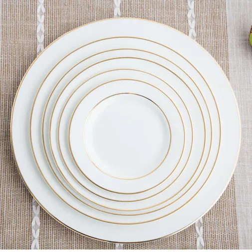 Assiettes en céramique peintes à la main, vaisselle de Restaurant à bord doré, assiettes en porcelaine Fine, vaisselle de table
