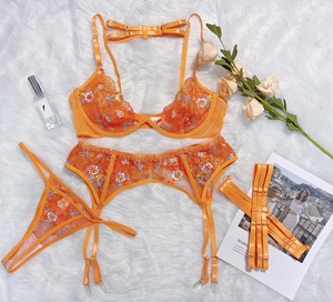 Nouvelle Collection de Lingerie Sexy de Luxe, Dentelle Florale Brodée, Soutien-Gorge Push-Up, Jarretière Orange, Ensemble de Lingerie pour Femme - Product Image 6