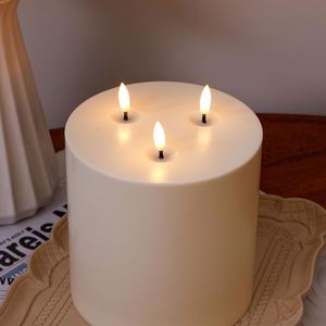 Extra Large Ivory Flicker Flameless <b>Paraffin</b> Wax 3D Real Flame LED Remote Control Handmade Pillar Candles Home Decoration - Product Image 4