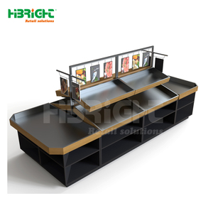 Highbright Stainless Steel Top <b>Wood</b> Trim Supermarket Fruit Vegetable Produce Island Display Table for Supermarket - Product Image 2