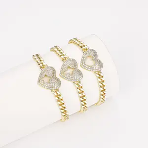 CM joyería de moda al por mayor oro laminado diamante brazalete chapado en oro mujeres 14K zirconia cubano pulseras joyeria