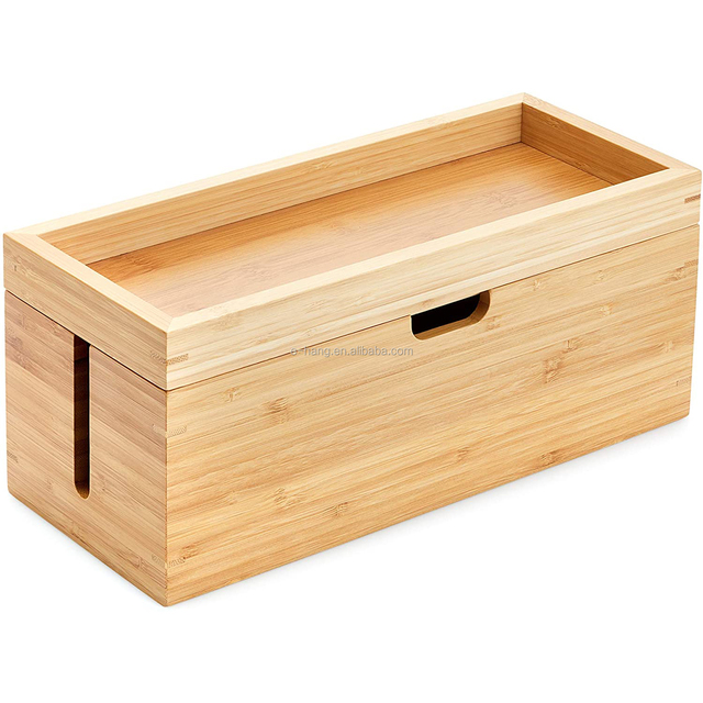 HOT SALE 2021 Bamboo Cable Management Box Suitable for Storing Chargers, Power Strips and Cables cable tidy box wood