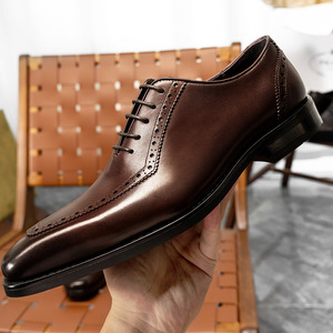 Chaussures habillées Oxford en cuir véritable marron à bout pointu, à lacets, motif uni, semelle extérieure en caoutchouc, pour toutes les saisons - Product Image 3