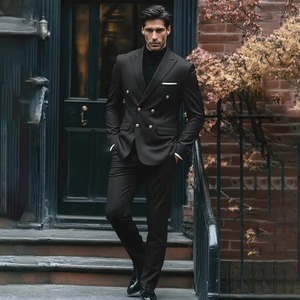 Abito da uomo di lusso personalizzato OEM, taglia XL, per <span class=keywords><strong>sposo</strong></span>, 2 pezzi, giacca e pantalone, <span class=keywords><strong>doppiopetto</strong></span>, con cerniera, stampa piatta, in tessuto pettinato, per matrimonio - Product Image 3