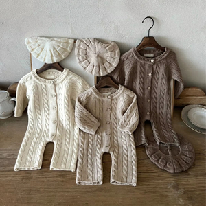 Ropa de alta calidad de algodón puro tejido suéter recién <span class=keywords><strong>nacido</strong></span> largo bebé invierno mono - Product Image 3