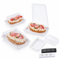 Transparante PET Croissantdoos met deksel, voedselveilig, klikdeksel, bakkerij dessertverpakking, 17,5x9,5x6cm, anti-condens, aangepaste sticker, OEM