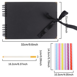 Album Fotografico a Spirale con Nastro a Farfalla 21*32 cm, Carta Kraft, Libro dei Ricordi, Nero, Album Fotografico + 2 Adesivi Angolari + 1 Penna/Set - Product Image 2