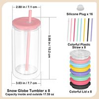 Gobelet en plastique transparent incassable à double paroi de 16 oz, pré-percé, pour bière ou jus, avec couvercles colorés, pour globe à neige, expédié depuis l'entrepôt américain