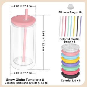 Gobelet en plastique transparent incassable à double paroi de 16 oz, pré-percé, pour bière ou jus, avec couvercles colorés, pour globe à neige, expédié depuis l'entrepôt américain - Product Image 4