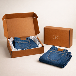 Boîte d'expédition en carton ondulé pour vêtements en jean, boîte d'expédition autobloquante en B flute, logo personnalisé, vente en gros - Product Image 2