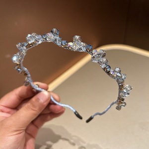 Style frais et doux filles coiffure ruban couvert alliage ondulé bandeau étincelant cristal perle fleur bandeau diamant bandeau - Product Image 6