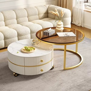 Tavolini da Caffè di Lusso Rotondi per Soggiorno, Tavoli Centrali in Marmo Nero e Vetro, Moderni Tavolini da Caffè di Lusso in Marmo - Product Image 3