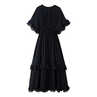 Robe longue décontractée pour femme, col en V, manches à volants, été 2026, noir et blanc