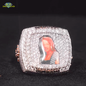 Popular Ice Diamond Hiphop Memorial <strong>Ring</strong> <strong>Blank</strong> Bling Iced Custom Champion Unisex Vvs Moissanite 925 Silver Diamond Photo <strong>Ring</strong> - Product Image 1