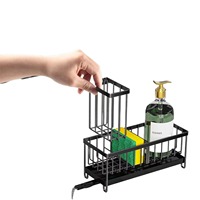 Organisateur d'évier de cuisine en acier inoxydable 304, support à éponge noir antirouille pour rangement sur comptoir