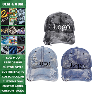 Casquette de baseball déchirée à effet vieilli, respirante, douce au toucher, haute qualité, avec logo personnalisé pour homme - Product Image 1
