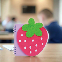 Mini cahier à spirale brodé en peluche fraise
