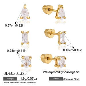Ensemble de boucles d'oreilles clous en acier inoxydable en forme de goutte, manchette d'oreille haut de gamme en acier titane pour piercings cicatrisants - Product Image 4