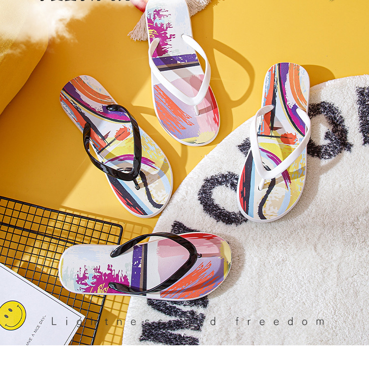 Custom Printed Black White Flip-flops for Women Summer Non-slip Beach Flats Slippers Shoes