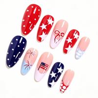 Faux ongles à pression style Fête de l'Indépendance, motif drapeau à pois blancs et étoiles feux d'artifice, bleu blanc rouge, 24 pièces