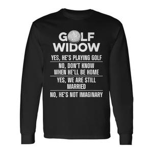 T-shirt a maniche lunghe Golf Widow per la moglie dei golfisti, ancora sposata, design divertente - Product Image 1