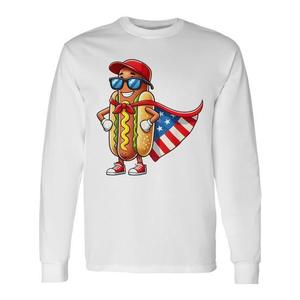 T-shirt a maniche lunghe Twin Hot Dog Patriotic con bandiera americana USA 4 luglio - Product Image 1