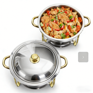 Plats de Présentation Chafing Dish Ronds de Luxe en Acier Inoxydable pour Buffets et Traiteurs – Ensembles Chauffe-Plats pour Événements – Vente Flash - Product Image 2
