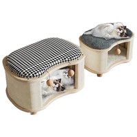 Nid pour chat ovale en bois massif toutes saisons avec toit, design fermé, double usage pour l'hiver et l'été, abri chaud pour animaux de compagnie, siège inclus