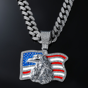 New Unique Design Gold Plated Flag Eagle <b>Head</b> Pendant Necklace Alloy Rhinestone Cool Hiphop <b>Style</b> Men's Necklace Wholesale - Product Image 3