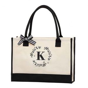 Nouveau sac fourre-tout en toile personnalisé avec dentelle et initiale, avec emplacement vierge et logo imprimé - Product Image 4
