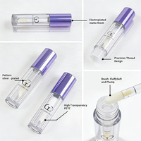 Tube de brillant à lèvres vide en PETG transparent, violet mat, électroplaqué, avec brosse moelleuse à filetage de précision, logo personnalisé, OEM, vente en gros, en vrac