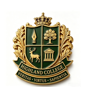 Emblema del Colegio Highland, Chapado en Oro, Latón, 3D, Esmalte Duro en Relieve, Artículo Coleccionable - Product Image 3