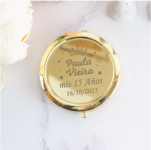 Miroir compact personnalisé en or, cadeau pour fête des 16 ans, souvenir de Quinceañera, cadeaux pour demoiselles d'honneur, 7 cm de diamètre - Product Image 2