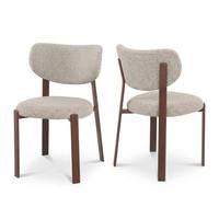 Chaise de salle à manger beige moderne avec dossier arrondi, structure en métal noyer, chaise d'appoint pour salle à manger et cuisine