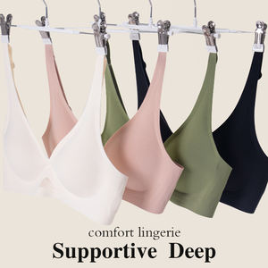 Sujetador de malla con <span class=keywords><strong>escote</strong></span> en V <span class=keywords><strong>profundo</strong></span> para mujer, lencería de realce, cómoda, sin aros, con almohadillas transpirables ligeras - Product Image 6