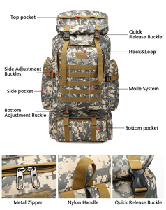 Mochila Táctica Deportiva de Gran Capacidad, 80L, Diseño de Camuflaje Impermeable, para Senderismo, Viajes Casuales, Escalada - Product Image 5