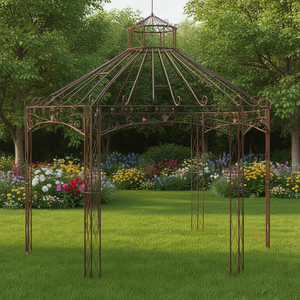 Pabellón de Jardín de Hierro Forjado, Color Marrón Antiguo, Estructura Grande para Exteriores - Product Image 2