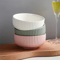 Пользовательские тисненые полосатые матовые многоцветные кухонные круглые фруктовые супы рисовые керамические чаши с логотипом