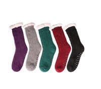 Chaussettes en polaire pelucheuses personnalisées pour femmes, confortables et épaisses, douces et chaudes pour l'hiver avec poignées, chaussons confortables et épais