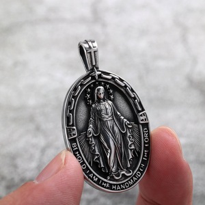 yunnique Stainless Steel Unisex Pendant Necklace Virgin Mary <b>Cross</b> Design Gift Jewelry - Product Image 4
