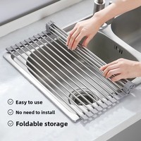 Égouttoir pliant multifonctionnel en acier inoxydable pour évier de cuisine, pour le rangement de bols, assiettes, légumes et fruits