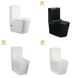 Toilettes sanitaires modernes, toilettes une pièce carrées et évier sur pied, ensemble de toilettes en céramique noire - Product Image 3