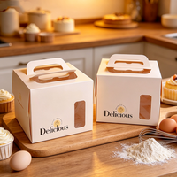 Boîte à gâteau tendance 2026 en carton blanc écologique avec poignée et fenêtre transparente en PET, emballage alimentaire de qualité pour pâtisserie et desserts