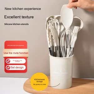Ensemble d'ustensiles de cuisine 11 pièces en acier inoxydable avec poignées en silicone, accessoires de cuisson, spatules et cuillères, avec rangement - Product Image 2