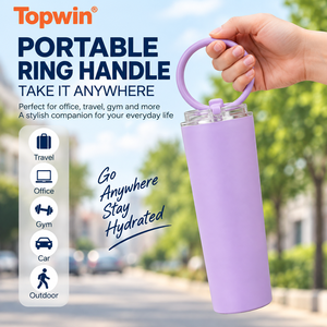 304 Stainless Steel Vacuum Insulated <b>Tumbler</b> <b>with</b> Ring Handle Foldable <b>Straw</b> Portable Travel Cup for Office Car Outdoor - Product Image 6